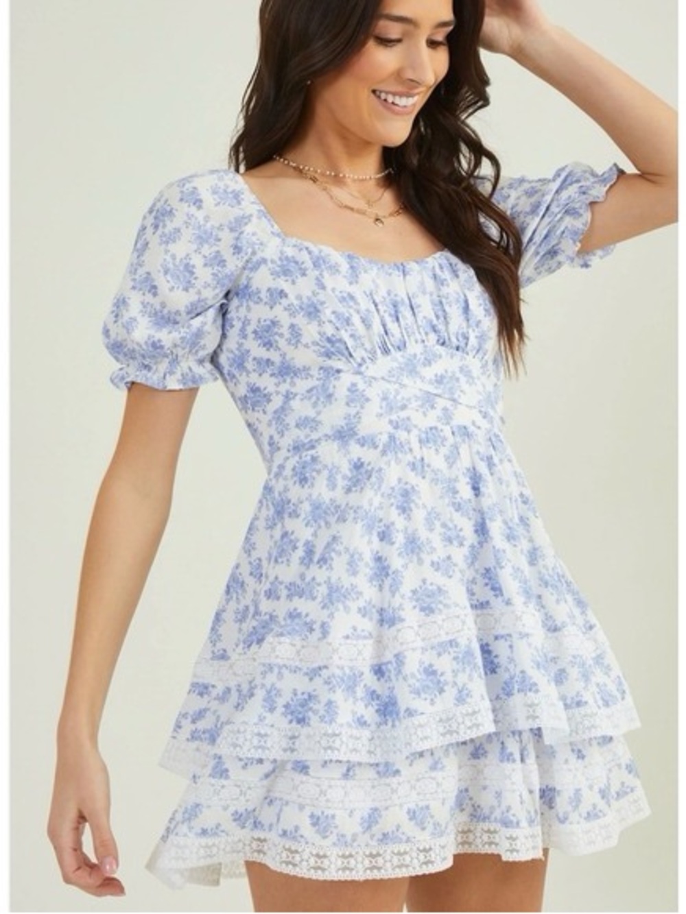 Zara White Mini Dress with Light Blue Floral Print